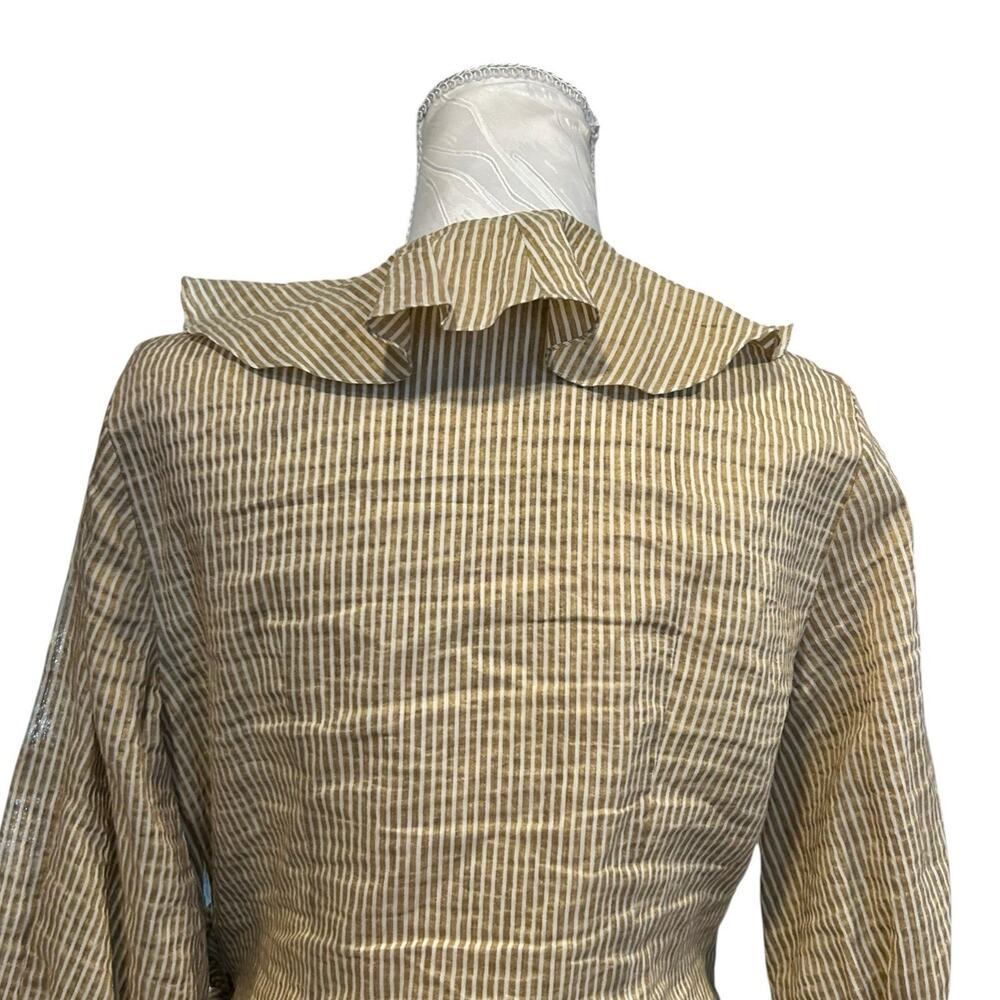 Vintage 90s Metallic Gold Stripe Wrap Blouse Ruffle Collar Bishop Sleeve Size 4 - Picture 12 of 14